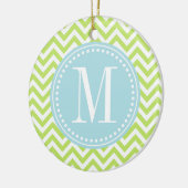 Groene Chevron Zigzag Gepersonaliseerd Monogram Keramisch Ornament (Links)