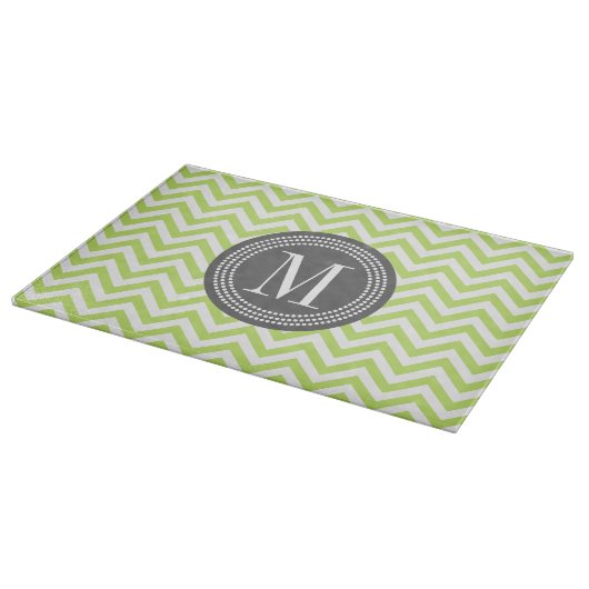 Groene Chevron Zigzag Gepersonaliseerd Monogram Snijplank (Hoek)
