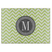 Groene Chevron Zigzag Gepersonaliseerd Monogram Snijplank (Voorkant)