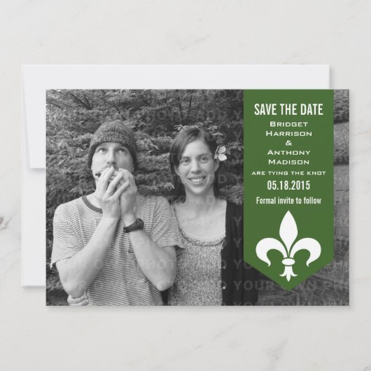 Groene Chic Flourish Banner sparen de Datum uitnod Save The Date (Voorkant)