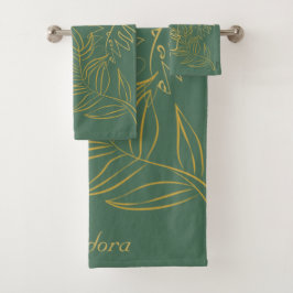 Groene Chic Gold Leaf-achtergrond Bad Handdoek
