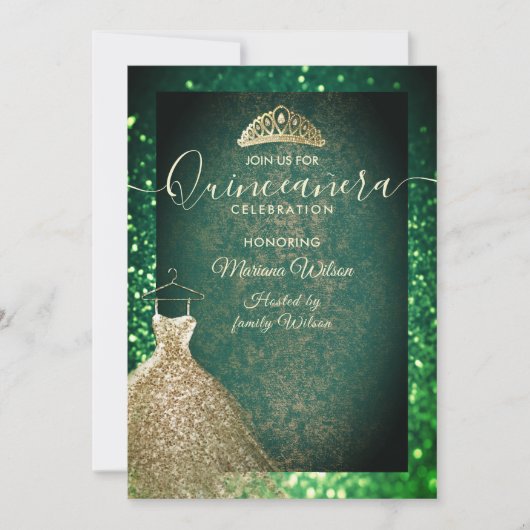Groene chic Gold-sequenties kleden tiara Quinceañe Kaart (Voorkant)