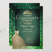 Groene chic Gold-sequenties kleden tiara Quinceañe Kaart (Voorkant / Achterkant)