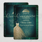 Groene chic Gold-sequenties kleden tiara Quinceañe Kaart (Voorkant / Achterkant)