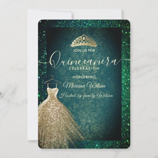 Groene chic Gold-sequenties kleden tiara Quinceañe Kaart (Voorkant)