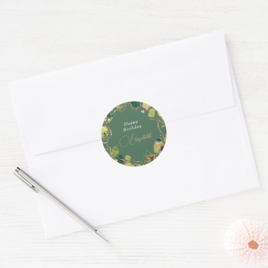 Groene chic namaak goud ronde sticker (Envelop)