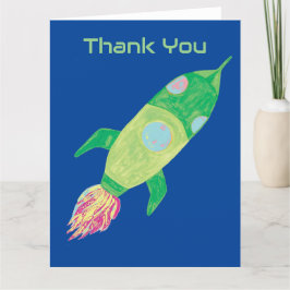 Groene Childish Space Rocket Bedankkaart