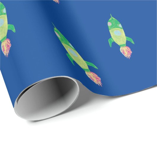 Groene Childish Space Rocket Cadeaupapier (Rol Hoek)