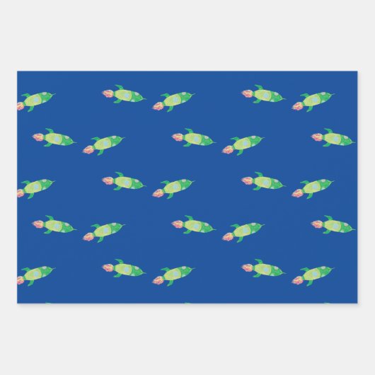 Groene Childish Space Rocket Inpakpapier Vel (Voorkant)