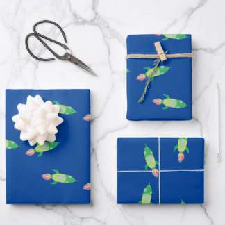 Groene Childish Space Rocket Inpakpapier Vel