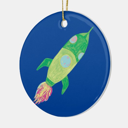Groene Childish Space Rocket Keramisch Ornament (Links)