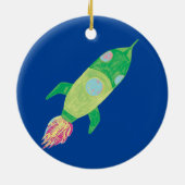 Groene Childish Space Rocket Keramisch Ornament (Achterkant)