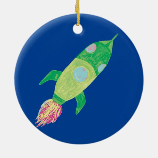 Groene Childish Space Rocket Keramisch Ornament (Achterkant)