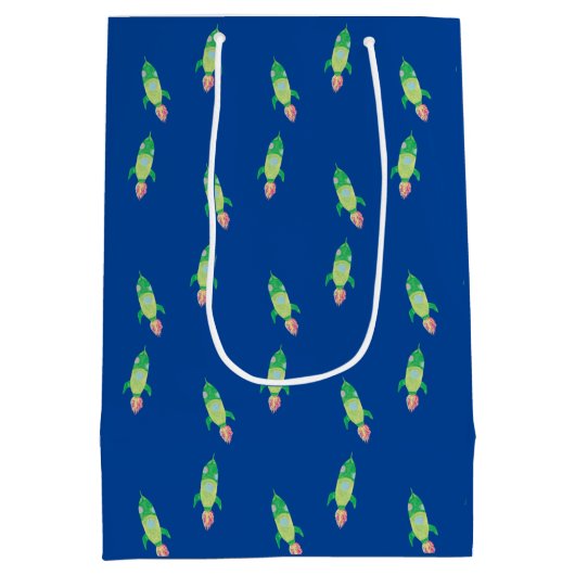Groene Childish Space Rocket Medium Cadeauzakje (Achterkant)