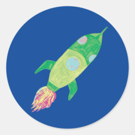 Groene Childish Space Rocket Ronde Sticker