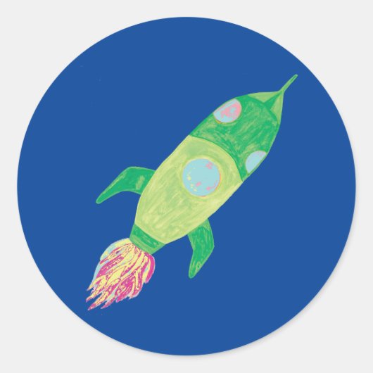 Groene Childish Space Rocket Ronde Sticker (Voorkant)