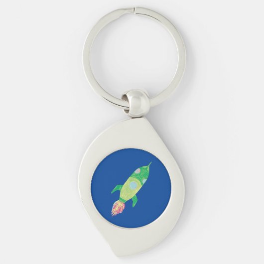 Groene Childish Space Rocket Sleutelhanger (Voorkant)