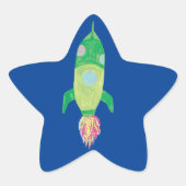 Groene Childish Space Rocket Ster Sticker (Voorkant)
