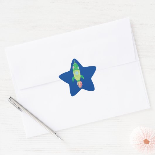 Groene Childish Space Rocket Ster Sticker (Envelop)