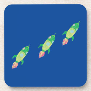 Groene Childish Space Rockets Bier Onderzetter