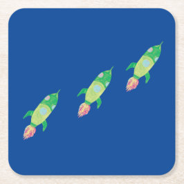 Groene Childish Space Rockets Kartonnen Onderzetters