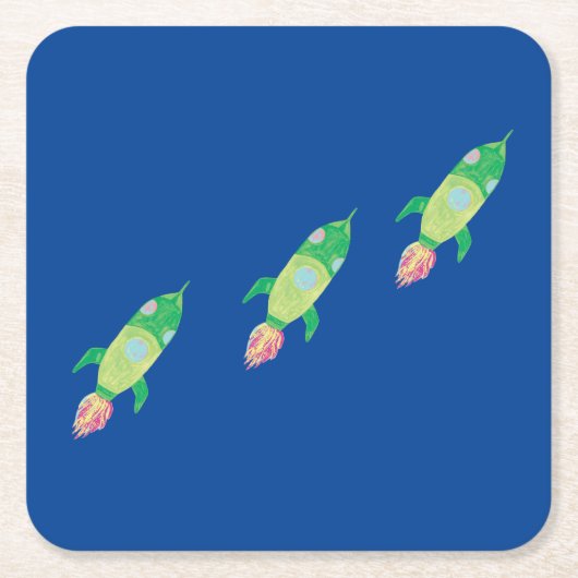 Groene Childish Space Rockets Kartonnen Onderzetters (Voorkant)
