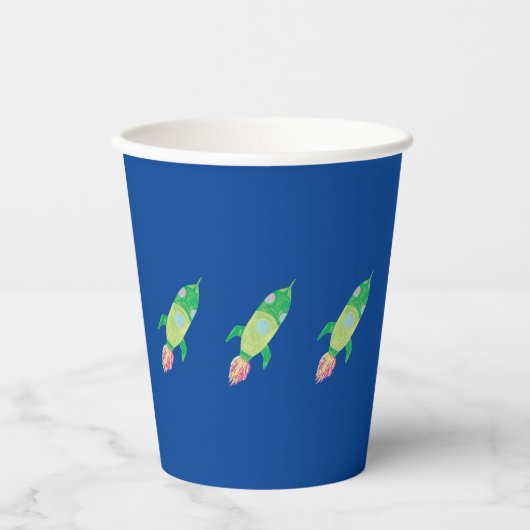 Groene Childish Space Rockets Papieren Bekers (Voorkant)