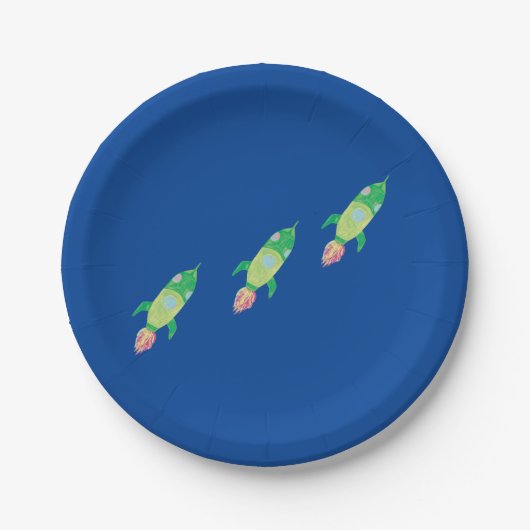 Groene Childish Space Rockets Papieren Bordje (Voorkant)
