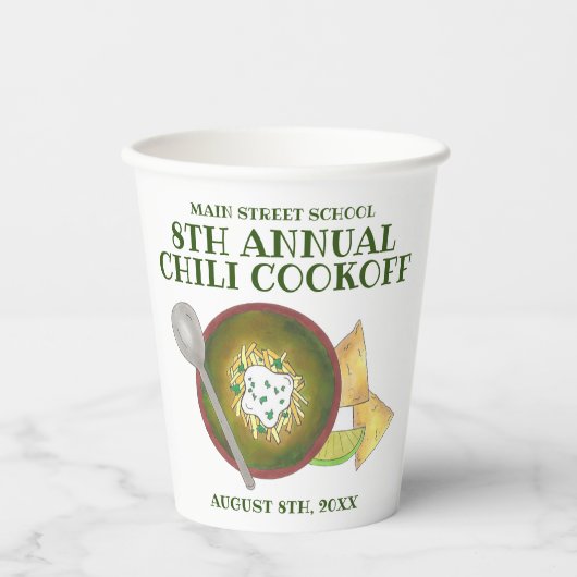 Groene Chili Verde Chili Cookoff Koken-off eten Papieren Bekers (Voorkant)