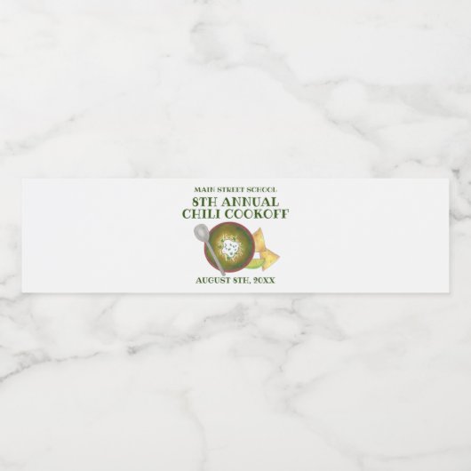 Groene Chili Verde Chili Cookoff Koken-off eten Waterfles Etiket (Enkel label)