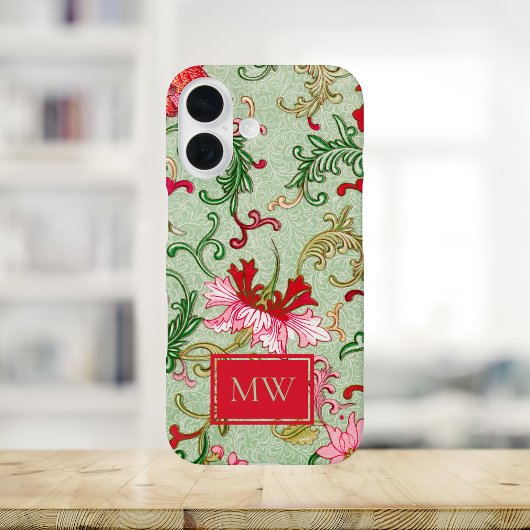 Groene Chinese Bloemenkrans Custom Monogram Case-Mate iPhone Case