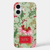 Groene Chinese Bloemenkrans Custom Monogram Case-Mate iPhone Case (Achterkant)