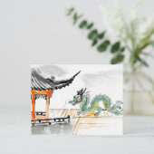 Groene Chinese Draak bij de Tempel Briefkaart (Staand voorkant)