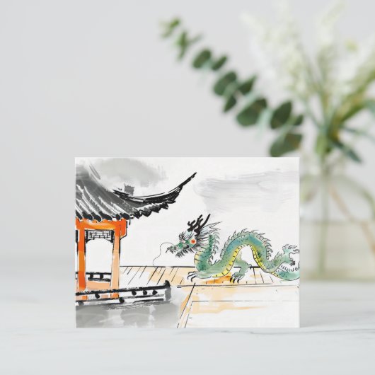 Groene Chinese Draak bij de Tempel Briefkaart (Staand voorkant)