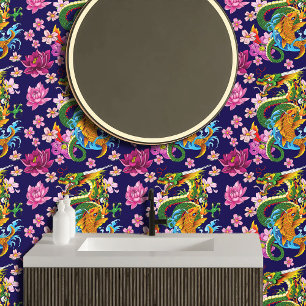 Groene Chinese Draak Koi Behang