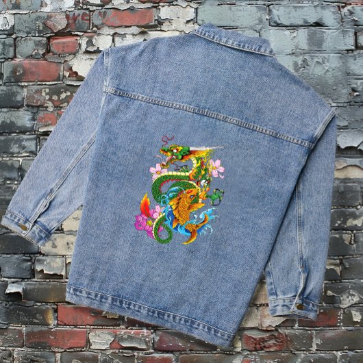 Groene Chinese Draak Koi Denim Jacket