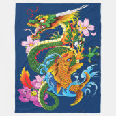 Groene Chinese Draak Koi Fleece Deken (Voorkant)