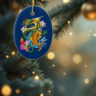 Groene Chinese Draak Koi Keramisch Ornament