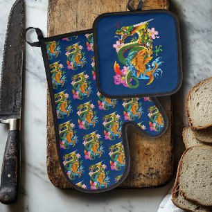 Groene Chinese Draak Koi Ovenwant & Pannenlap Set