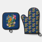 Groene Chinese Draak Koi Ovenwant & Pannenlap Set (Voorkant)