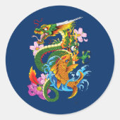 Groene Chinese Draak Koi Ronde Sticker (Voorkant)