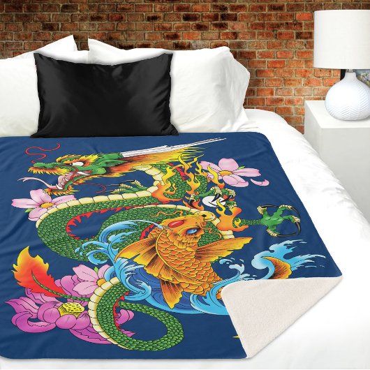 Groene Chinese Draak Koi Sherpa Deken