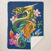Groene Chinese Draak Koi Sherpa Deken (Voorkant)