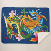 Groene Chinese Draak Koi Sherpa Deken (Voorkant (horizontaal))