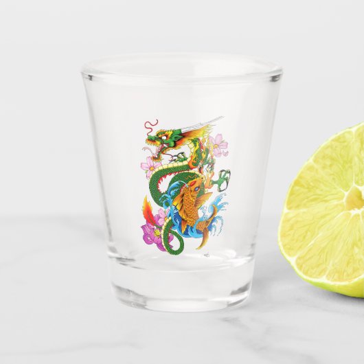Groene Chinese Draak Koi Shot Glas (Voorkant)