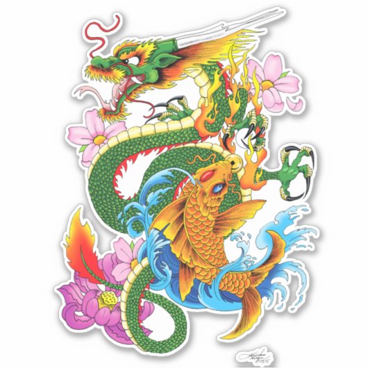 Groene Chinese Draak Koi Sticker (Voorkant)