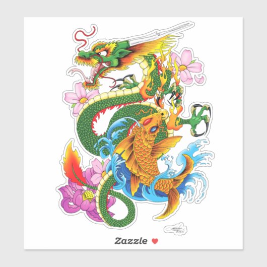 Groene Chinese Draak Koi Sticker (Vel)