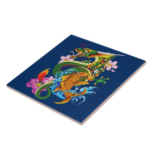 Groene Chinese Draak Koi Tegeltje (Zijkant)