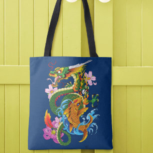Groene Chinese Draak Koi Tote Bag