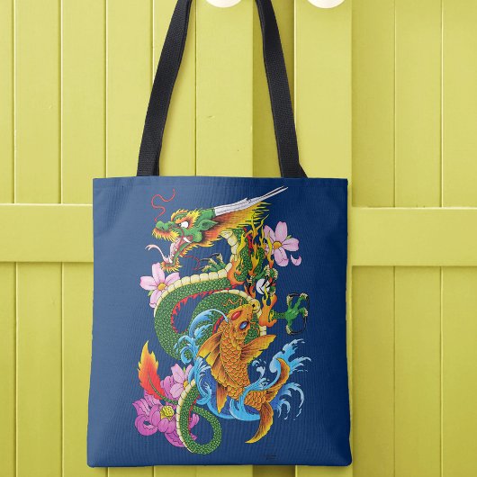 Groene Chinese Draak Koi Tote Bag